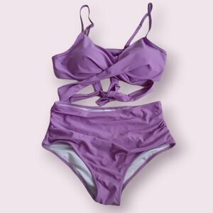 Lavender wrap-around two piece swimsuit, M